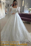 Runhufu Wedding Gowns With Beading Princess A-line Ball Gown Square Collar Full Sleeve Bride Dress Prom Dresses Robe De Marie