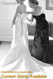 Runhufu Elegant Strapless Mermaid Wedding Dresses For Women 2023 V-Neck Bow Sleeveless Backless button Simple Satin Bridal Gown
