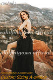 runhufu Black Wedding Dresses Sexy Backless High Side Split A-line Bridal Dress Lace Wedding Gowns Without Veil Vestido De Novia