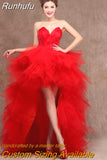Runhufu Dress Eleant Feather Strapless Lace Up Princess Luxury Front Short Back Long Wedding Dresses Plus Size