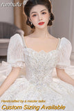 runhufu New Luxury Wedding Dresses Short Puff Sleeve Bridal Embroidered Organza And Tulle Sweetheart Heart Lace Wedding Gowns