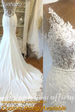 runhufu Satin Mermaid Wedding Dress 2023 Plunging Backless Sexy Bridal Dress Trouwjurken Vintage Lace Receipt Wedding Gown