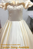 Runhufu The Shoulder Flower Satin Wedding Dress 2023 New Floor Length Light Simple Bridal Dress Robe De Mariee
