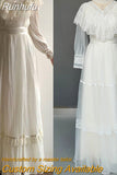 Runhufu Neck Long Sheer Sleeves Vintage Wedding Dress Plus Size Retro Victorian A Line Full Length Embroidery Lace Bridal Gown