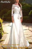 Runhufu Long Sleeves Lace Mermaid Wedding Dress For Bride Satin Bridal Gowns Elegant Plus Size Custom Made Vestido De Novia 2023