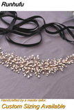Runhufu SH237-G Golden Bridal Belt with Rhinestone Fashion Bead Belt Thin Sash Belt Western Belts Wedding Applique Sash Belt
