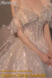 Runhufu New Strapless Wedding Dress Off The Shoulder With Bow Glittery Lace Bridal Bal Gown Vestido De Noiva Plus Size Made Custom