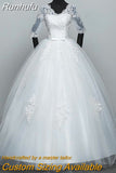 Runhufu Dresses Hot Sale Elegant Princess Adjust Lace Three Quarter Sleeve Bridal Gowns Vestidos De Noiva Plus Size