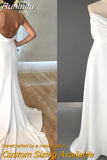 Runhufu Straps Crepe Backless Wedding Dress Plus Size Zipper Cowl Trailing Custom Made Sheath V Neck Bridal Gowns With Train