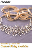 Runhufu SH237-G Golden Bridal Belt with Rhinestone Fashion Bead Belt Thin Sash Belt Western Belts Wedding Applique Sash Belt