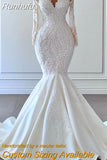 Runhufu Mermaid Wedding Dresses Women Elegant Sheer Long Sleeved Bridal Gowns Lace vestidos de novia Second Reception Dress