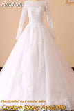 Runhufu NICEB Long Sleeves Wedding Dresses Luxury Ball Gowns Robe De Mariee Appliques Lace Beading Bride Illusion Vestidos Novia