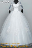 Runhufu Dresses Hot Sale Elegant Princess Adjust Lace Three Quarter Sleeve Bridal Gowns Vestidos De Noiva Plus Size