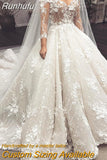 Runhufu Luxury Wedding Gowns Ivory Women Sexy Sweetheart V-neck Lace Applique Long Sleeve A Series Bridal Dresses Party Robe 2023 925