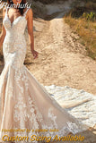 Runhufu Mermaid Wedding Dress With Organza With Embroidery Slim-line V-neck Sleeveless Appliques Customize Vestido De Novia Lace
