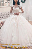 Runhufu NICEB Illusion Long Sleeves Ball Gown Wedding Dress 2023 Bridal Gown Lace Appliques vestido De Noiva Train robe de mariee