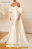 Runhufu Ivory Mermaid Wedding Dresses 2023 Sweetheart Satin Bridal Gowns Boho Beach Detachable Train Wedding Prom Gowns Custom Size