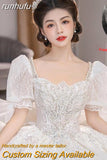 runhufu New Luxury Wedding Dresses Short Puff Sleeve Bridal Embroidered Organza And Tulle Sweetheart Heart Lace Wedding Gowns