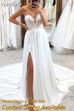 runhufu Lace Chiffon A Line Boho Wedding Dress Sweetheart Backless 2023 Appliques Sweep Bridal Gown abito da spos Sexy