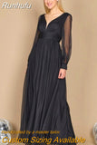 Runhufu Black Long Bishop Sleeves V Neck Custom Made Wedding Dress A Line Maxi Full Length Low Cut Backless Evening Prom Gowns