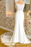 runhufu Boho Mermaid Wedding Dress For Women Sexy Scoop Neck Spaghetti Straps Backless Button Lace Appliques Bride Gown