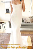 Runhufu Soft Stain Mermaid Wedding Dresses Spaghetti Strap Square Neck Backless Maxi Bridal Gown Robe De Soirée De Mariage 2023