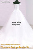 runhufu Novias New Arrival Africa Style Korean Lace Applique Wedding Dress V Neck off Shoulder Plus Size Bridal Gown Dress Princess