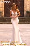 Runhufu Lace Embroidery Satin A Line Wedding Dresses V Neck Sleeveless Bridal Gown Simple Plain Pleat Long Train Court Train 2023