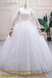 Runhufu Dresses Hot Sale Elegant Princess Adjust Lace Three Quarter Sleeve Bridal Gowns Vestidos De Noiva Plus Size