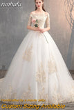 runhufu Wedding Dress Off The Shoulder Half Sleeve Wedding Gown Lace Applique Plus Size Simple Wedding Dress Robe De Mariee