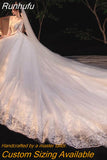 Runhufu Sleeve Empire Illusion Wedding Dress For Pregnant Ball Gown 2023 Lace Embroidery Wedding Dress Robe De Mariee