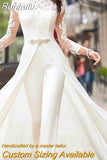 Runhufu Wedding Jumpsuit Bride Wedding Dresses 2023 Vestidos Para Mujer Shealth Long Sleeves Tulle Appliqued Bridal Gown Scoop