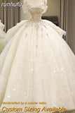 runhufu New Off The Shoulder Wedding Dress Lace Up Luxury Bridal Ball Gown Vestido De Noiva Sweep Large Train Plus Size Made Custom