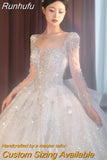 Runhufu Long Sleeve Beading Wedding Dress Sexy See Through Square Collar Luxury Sweep Tain Winter Bridal Gowns Vestido De Noiva