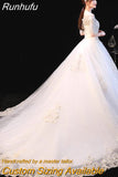 Runhufu Dress 2023 The Elegant Boat Neck Sweep Train Princess Wedding Gowns Champagne Lace Plus Size Wedding Dresses F