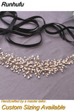 Runhufu SH237-G Golden Bridal Belt with Rhinestone Fashion Bead Belt Thin Sash Belt Western Belts Wedding Applique Sash Belt