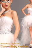 Runhufu Dress Strapless Front Short Back Long Ball Gown Princess Luxury Feather Wedding Dresses Plus Size
