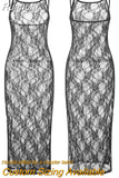 Runhufu Spaghetti Strap See Through Midi Dress Women Black Sexy Sheer Mesh Lace Floral Dresses Chic Y2K Beach Outfits Vestidos
