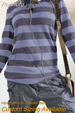 Runhufu Women Fairy Grunge Knit Basic Shirt Autumn Y2K Grey Black Striped Long Sleeve Round Neck Tops Emo Tee