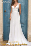 Runhufu V-Neck Chiffon Wedding Dress Lace Cap Sleeve Open Back Sweep Train Bridal Gowns For Women Custom Made Vestido De Novia