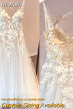 runhufu Unlined Bodice FLowy A Line Tulle Wedding Dress With V Neck Bridal Gown Beach Bridal Gown trouwjurk Robe de mariee