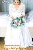 Runhufu Boho Wedding Dress 2023 Deep Lace Top V-neck 3/4 Sleeves Backless Beach Women Bridal Gowns Vestidos de novia