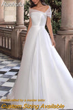 Runhufu Strapless A-Line Satin Wedding Dresses Off the Shoulder Sleevesless Sweep Train Bridal Gowns