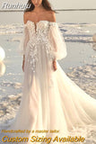 Runhufu Off The Shoulder V-Neck A-Line Wedding Dress For Bride Lace Up Appliques Back Bridal Gown For Bride 2023 Vestido De Novia