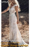 runhufu Boho Lace Behemian Mermaid Wedding Dress Robe Civil Country Bridal Gowns Sexy Backless Lace robe mariage femme