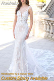 Runhufu Sexy Mermaid Wedding Dress For Women 2023 Lave Appliques Sleeveless Bride Gown Backless Zipper Train Vestidos De Noiva