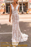Runhufu NICEB V-Neck Mermaid Wedding Dress Appliques Lace Floral Wedding Gowns For Bride Backless Sexy Strapless Vestido De Novia