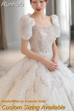 Runhufu Wedding Dress 2023 Star Sky Long Train High Waist For Pregnant Crystal Shinny Bride Dress Short Sleeve Ball Gown Dresses