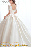 Runhufu New Luxury Satin Wedding Dress Pure White With Train Simple Bridal Ball Gown Plus Size Custom Made Lace Up Vestido De Noiva