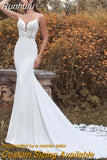 Runhufu Lace Mermaid Wedding Dress 2023 Spaghetti Straps V-Neck Sleeveless Elegant Bridal Gown Long Sweep Train Sexy Open Back